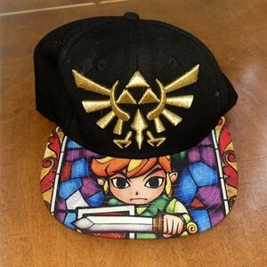 Legend Of Zelda Snapback Hat Ocarina Of Time Black Embroidered Graphic Print A3